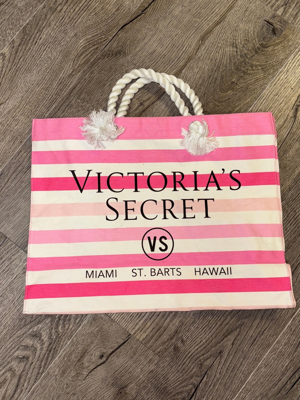 Victoria's Secret Pink and White Striped Canvas Beach Tote